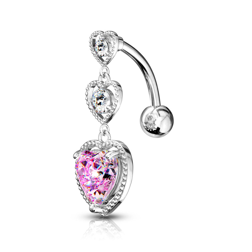 Triple Heart CZ Drop Belly Ring – Body Wear Piercings